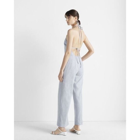 Club Monaco Striped Backless Jumpsuit chambray stripe linen blend size 2 NWT - Picture 2 of 11